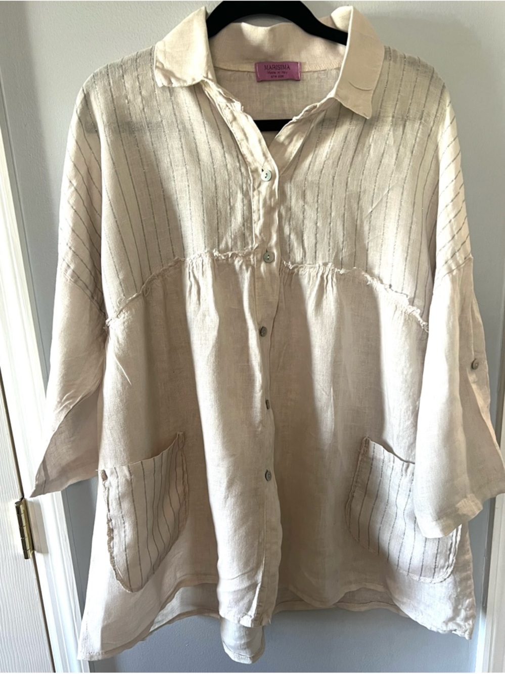 MARISIMA Made In Italy - Elegant Linen Blouse with Pockets